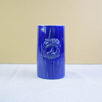 Mug Tiki en céramique bleu foncé 3D gaufré, motif tribal fureur, pour cocktail hawaïen, idéal pour bar Tiki