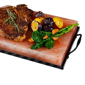 Wholesale New Natural Shape Refined Himalayan Salt Cooking Slab Plates Eco-Friendly Carved <b>BBQ</b> <b>Grill</b> Rack Tray Box OEM Service - Product Image 1