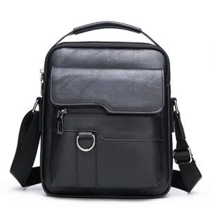 china supplier name brand business black leather men shoulder messenger bag