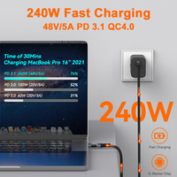 Cable USB4 Thunderbolt 5 Trenzado con Revestimiento Dorado, 80Gbps, PD 240W, Carga Rápida, 8K 60Hz, Conector Tipo C Macho-Macho, para Monitor y Micrófono, con Cubierta de PVC