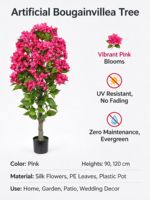 Arbre artificiel de bougainvillier en gros, plante en pot à fleurs roses artificielles pour la décoration de la maison, du jardin et du patio, 90-120 cm, 3 pieds, 4 pieds, OEM personnalisé