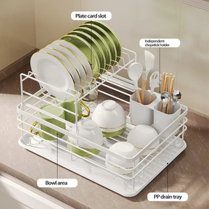 Estante de secado de platos de Metal de 2 niveles, organizador de platos de cocina ajustable con escurridor sobre el fregadero, soporte de almacenamiento de cubiertos - Product Image 4