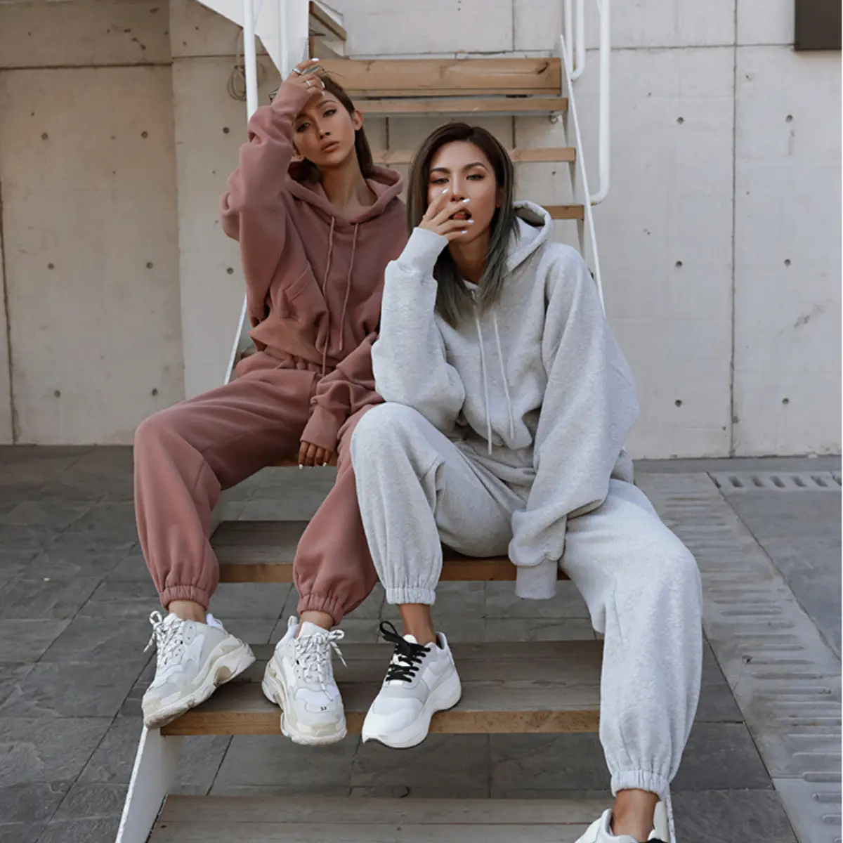 2021 Cotton plain dyed Classics Grey women blank hoodies Women Clothing Organic Young Girls Casual Print Women'S sweat sets