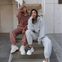 2021 cotone tinta unita classici donne grigie felpe con cappuccio in bianco abbigliamento donna organici giovani ragazze stampa Casual set di sudore delle donne