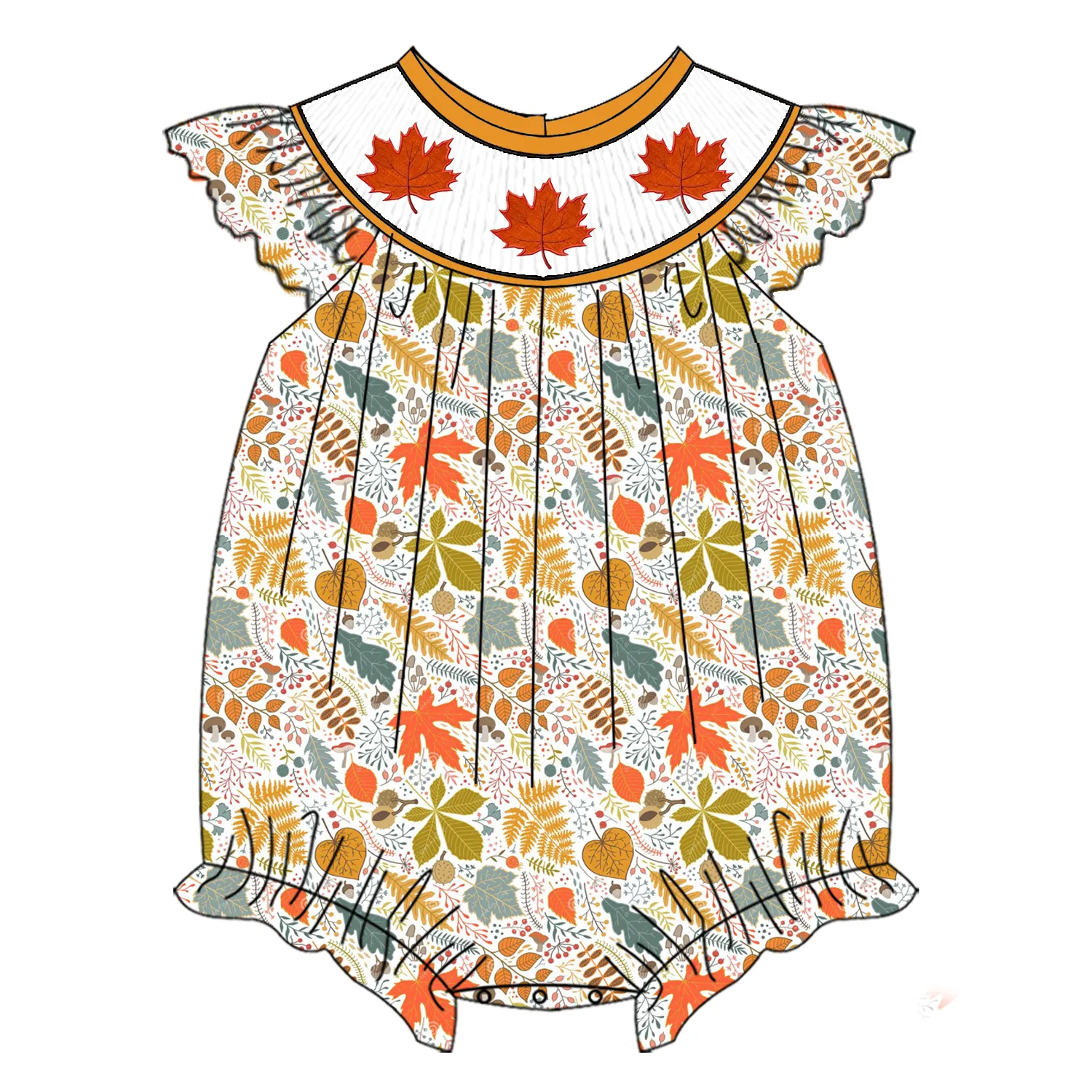 Barboteuse Bébé Bulle Smockée avec Citrouille Boutique Vente en Gros Vêtements pour Enfants-Puresun