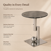 Table d'appoint ronde moderne de luxe, écologique, avec plateau en marbre et base en acier inoxydable pour salon