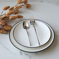 Service de table en porcelaine noir et or, écologique, sur mesure pour hôtel, luxe moderne, assiettes et bols en céramique pour restaurant
