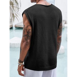 2025 Men's Crochet Cap Sleeve Summer Beach Hippie Sweater <b>Vest</b> Casual <b>Knitted</b> Tank Tops - Product Image 3