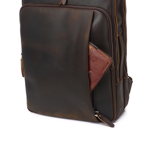 Crazy <strong>Horse</strong> Leather Laptop <strong>Backpack</strong> Men's Vintage Genuine Leather Large Capacity Briefcase 17-inch Fashion Casual Travel Bag - Product Image 6