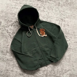 Sudadera con Capucha Verde Bordada con Cierre para Hombre, Sudadera con Capucha Extra Grande de Felpa, Ropa Urbana Vintage de Invierno, 100% Algodón, Logotipo Personalizado - Product Image 1