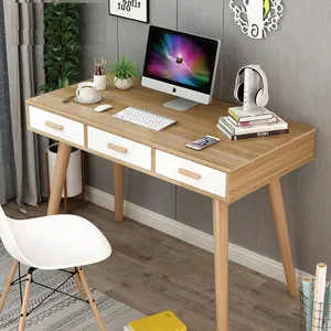 Moderne billige natürliche weiße Farbe 3 Schubladen Laptop Eck schreibtisch MDF Storage Study Computer tisch mit Holzbeinen