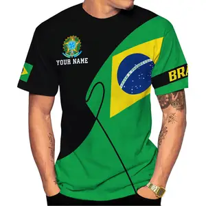 인쇄 수요 남성 여름 티셔츠 캐주얼 남성 의류 피트니스 스포츠 탑 3D 브라질 국기 디자인 짧은 소매 티셔츠 사용자 정의