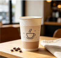 Gobelets à café jetables biodégradables personnalisés en gros, à paroi ondulée, 8OZ 12OZ 16OZ, en papier kraft avec feuille d'or, recyclables, chaud/froid