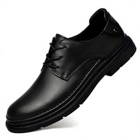 Chaussures d'affaires en cuir véritable pour hommes, antidérapantes, respirantes, résistantes à l'usure, à lacets, bout uni, couleur noire pure, pour mariages et mariés