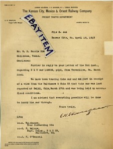 1913 Missouri Kansas City México &amp;   Compañía Ferroviaria E H Shaufler <span class=keywords><strong>Dickinson</strong></span> - Product Image 1
