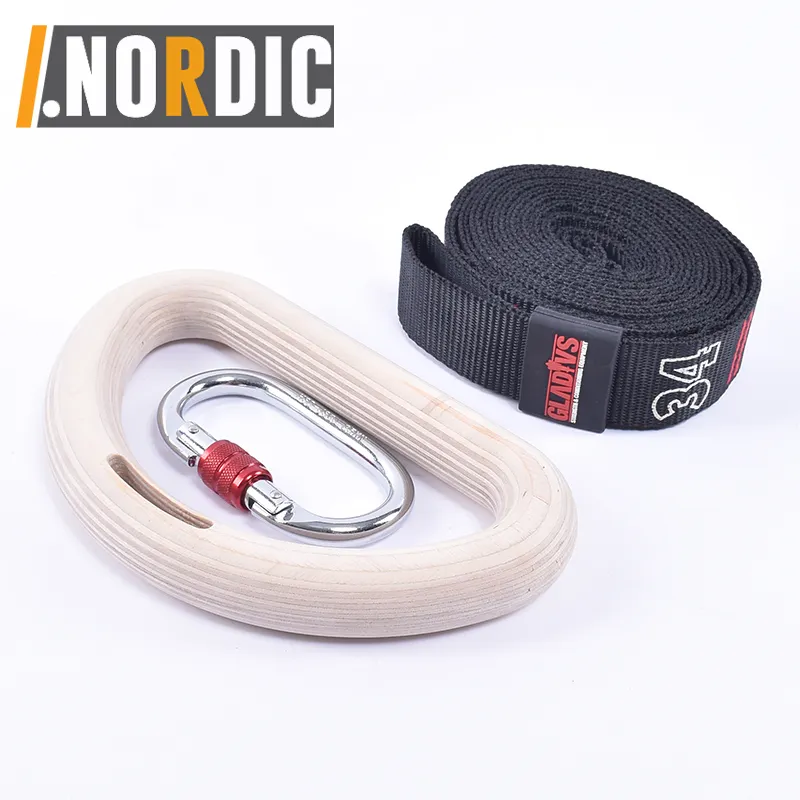 Half D Grip Gym Wooden Gymnastic ring set with adjustable carabier Straps for Pull Up Exercise Rings non-slip rings