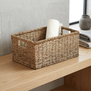 Rectangular <b>Plant</b> Fiber Storage <b>Basket</b> With Handles Rustic Multi Purpose Organizer - Product Image 2
