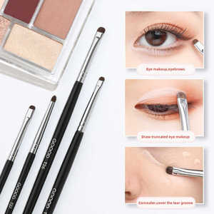 Juego de pinceles correctores y sombra de ojos de 4 piezas <span class=keywords><strong>con</strong></span> mango de madera de lujo profesional <span class=keywords><strong>con</strong></span> cepillo plano para cejas apto para viajes - Product Image 3