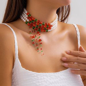 Europeo Vintage gótico gotas <span class=keywords><strong>de</strong></span> <span class=keywords><strong>sangre</strong></span> borla Collar perla fresco Halloween personalidad cuentas gargantilla geométrica - Product Image 3