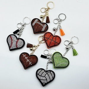 Wholesale Rhinestone Sports Keychain Heart Baseball Basketball Bag Pendant <b>Game</b> Day Bag <b>Accessory</b> with Tassel - Product Image 1