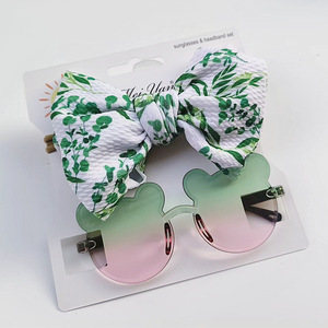 Boutique Hot Selling <strong>Baby</strong> Girl Bear Sunglassesses Fruit Printed <strong>Headband</strong> Set Summer Anut-Uv Big Bow Hair Accessories - Product Image 6