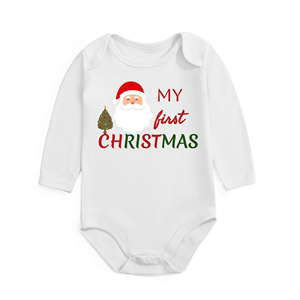Offre Spéciale noël bébé barboteuse vêtements personnalisé transfert de chaleur imprimé <span class=keywords><strong>mon</strong></span> <span class=keywords><strong>premier</strong></span> noël tricot barboteuse 100% coton body - Product Image 6