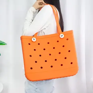 Women Wholesale Beach Waterproof Tote Bags Custom Summer Rubber Totes Pvc O Large Fashion Eva Plastic Silicone Bag With Holes