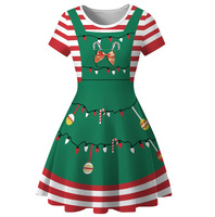 Robe décontractée de Noël imprimée numériquement en 3D, longueur genou, anti-plis, taille naturelle, manches courtes, col rond, en tissu tissé, service OEM