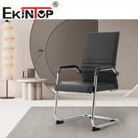Fauteuil de Conférence en Cuir Ekintop, Meuble de Bureau, Fauteuil Visiteur Direction avec Accoudoirs