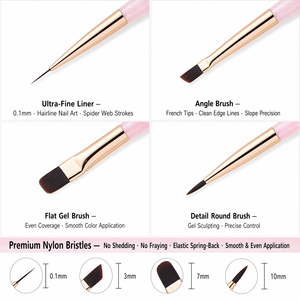 8Pcs Pink Resin Nail Brush Set Acrylic Handle Liner and Gel Brush Chrysanthemum Pattern Nail Art Design Tool for Manicure - Product Image 3