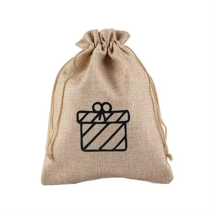 Natural eco-friendly jute packaging christmas drawstring gift bag with customized logo