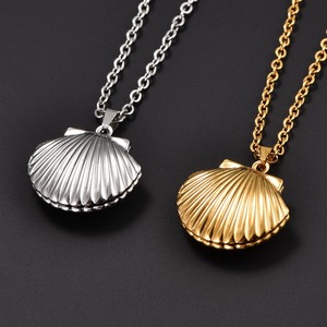 Collier pendentif médaillon photo en acier inoxydable en forme de coquillage pour femmes et hommes, avec cadre pour photos, breloques, chaîne, accessoire de bijoux en métal DIY - Product Image 4