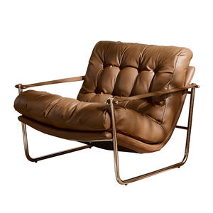 Sillón Individual Nórdico Retro de Cuero Genuino, Estructura Inclinable y Cómoda, Chaise Longue para Sala de Estar - Product Image 2