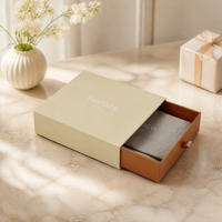 Boîte à tiroir rigide bicolore personnalisée, finition mate crème beige, logo OEM imprimé, boîte d'emballage de luxe pour bijoux, bagues, colliers, pochette cadeau