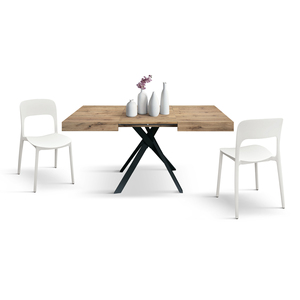 Table à manger extensible Leonardo 95 à 145 cm, plateau en mélamine chêne rustique, pieds croisés noirs, usage intérieur - Product Image 5