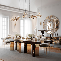 Meubles de maison modernes et durables, fabrication OEM disponible, tables à manger en acajou et laiton de luxe pour les grands rassemblements