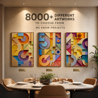 Art mural abstrait 3D multicouche en PVC découpé en cercle et en arc, multicolore, style Memphis, avec cadre doré, pour hall d'hôtel, triptyque, décoration murale personnalisée en gros
