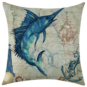 Ocean-Themed Linen Throw <b>Pillowcase</b> <b>Square</b> 18x18 Inch Vintage Print Washable Cushion Cover For Living Room Decor - Product Image 5