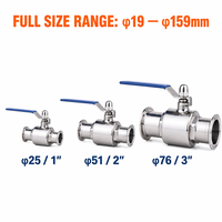 Vanne à boisseau sphérique hygiénique à passage direct, raccordement à collier en deux parties, options d'étanchéité EPDM/PTFE, acier inoxydable SS304 316L