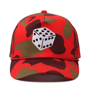 custom polyester trucker mesh cap,red camo 5 panel embroidery logo mesh cap hat,rope hat