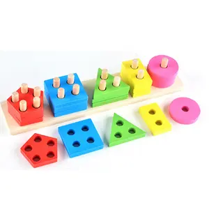 Puzzle educazione precoce saggezza quattro set di colonne geometria corrispondente blocchi di costruzione giocattoli di legno