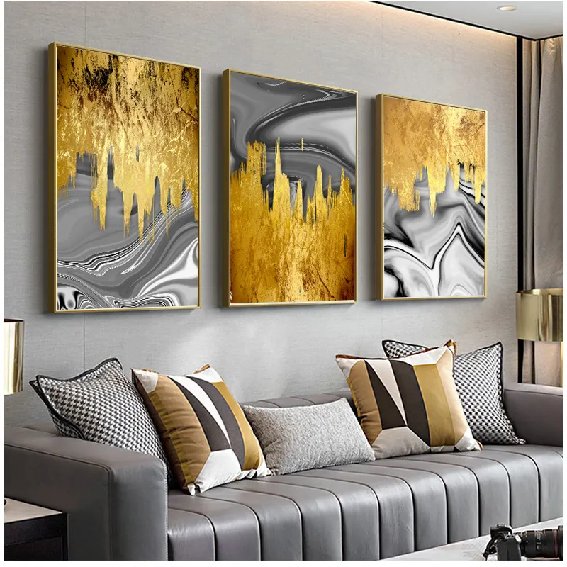 Nordic Abstract Posters and Prints Golden Grey Canvas Art Paintings Modern Room Decoration Wall Picture For Living Room Home