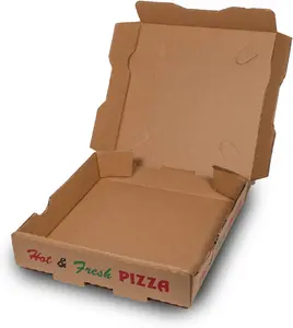 Groothandel Op Maat Gemaakte Bedrukte Opvouwbare Ontwerpsjabloon Bruine Pizzaboosjes 6 8 9 10 12 14 16 18 Inch Pizzadoos Recyclebaar