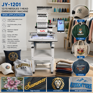 Machine à broder monotête Yunfu tout-en-un, 12 aiguilles, 1200 tr/min, informatisée intelligente, pour casquettes, <span class=keywords><strong>broderie</strong></span> plate, tubulaire et 3D - Product Image 2