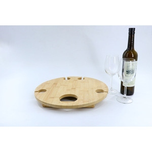 Table à vin ronde en bambou, table à vin pliante portable d'extérieur en bambou, porte-verres à vin rond en bambou, table de pique-nique. - Product Image 3