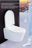 Toilette intelligente murale automatique avec bidet intégré, en céramique, à détection radar et chasse d'eau au pied, pour salle de bain domestique