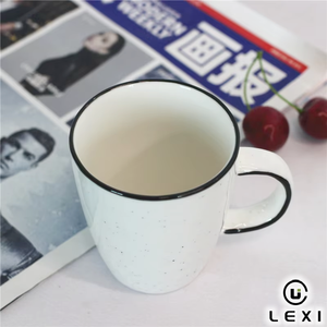 Mug à café en céramique moderne moucheté avec anse noire, capacité 350 ml, compatible lave-vaisselle et micro-ondes, pour la maison, le bureau et les cafés - Product Image 3