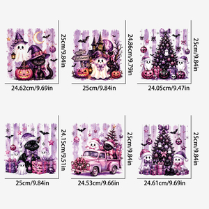 6 pegatinas termoadhesivas de vinilo suave y elástico sin residuos, con diseño de casa embrujada rosa, murciélago y linterna, para Halloween - Product Image 3