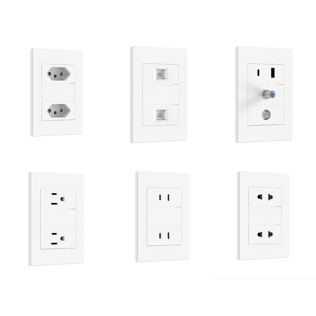 Smart Laffey Functional Modules Wall Socket Power Outlet Hotel Home Villa Data/TV Sockets USB-A USB-C Ports US Standard 250V AC