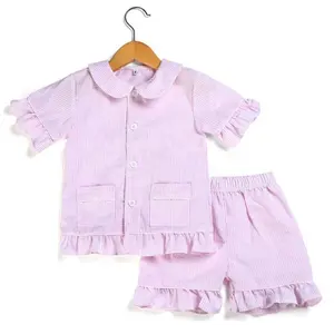 准备发货夏季儿童睡衣最小起订量1pcs睡衣套装精品软泡泡纱女童睡衣工厂销售